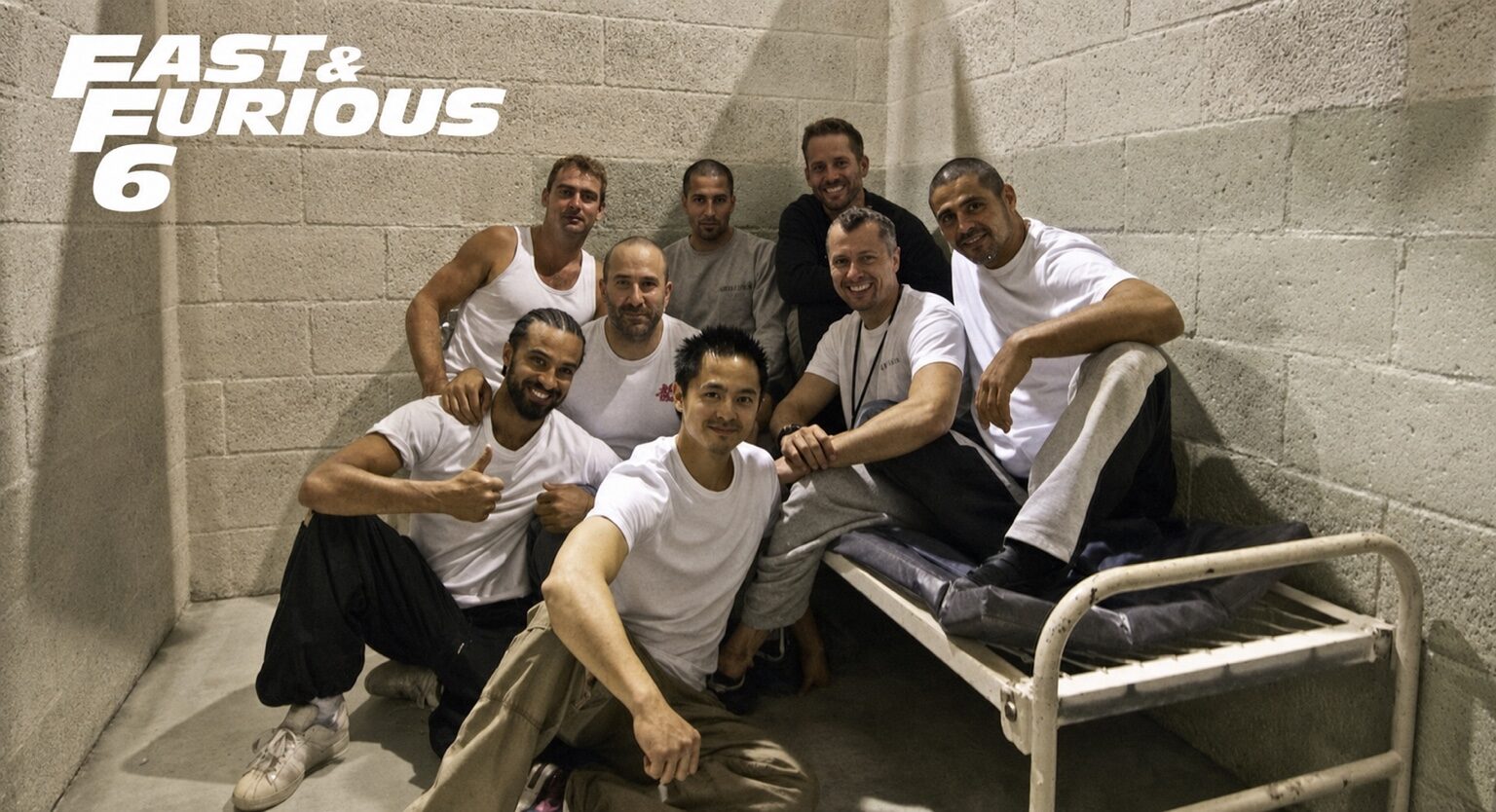 Peter Pedrero with the stunt team during production on Fast & Furious 6