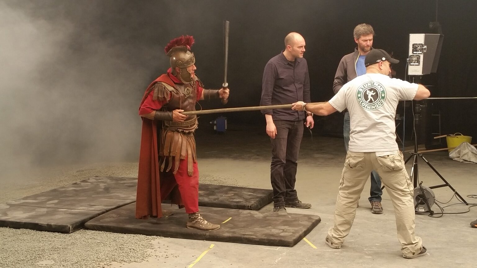 Peter Pedrero overseeing a sword-fight rehearsal on set