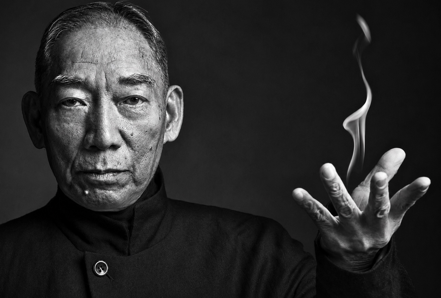 Black-and-white portrait celebrating Hong Kong action cinema