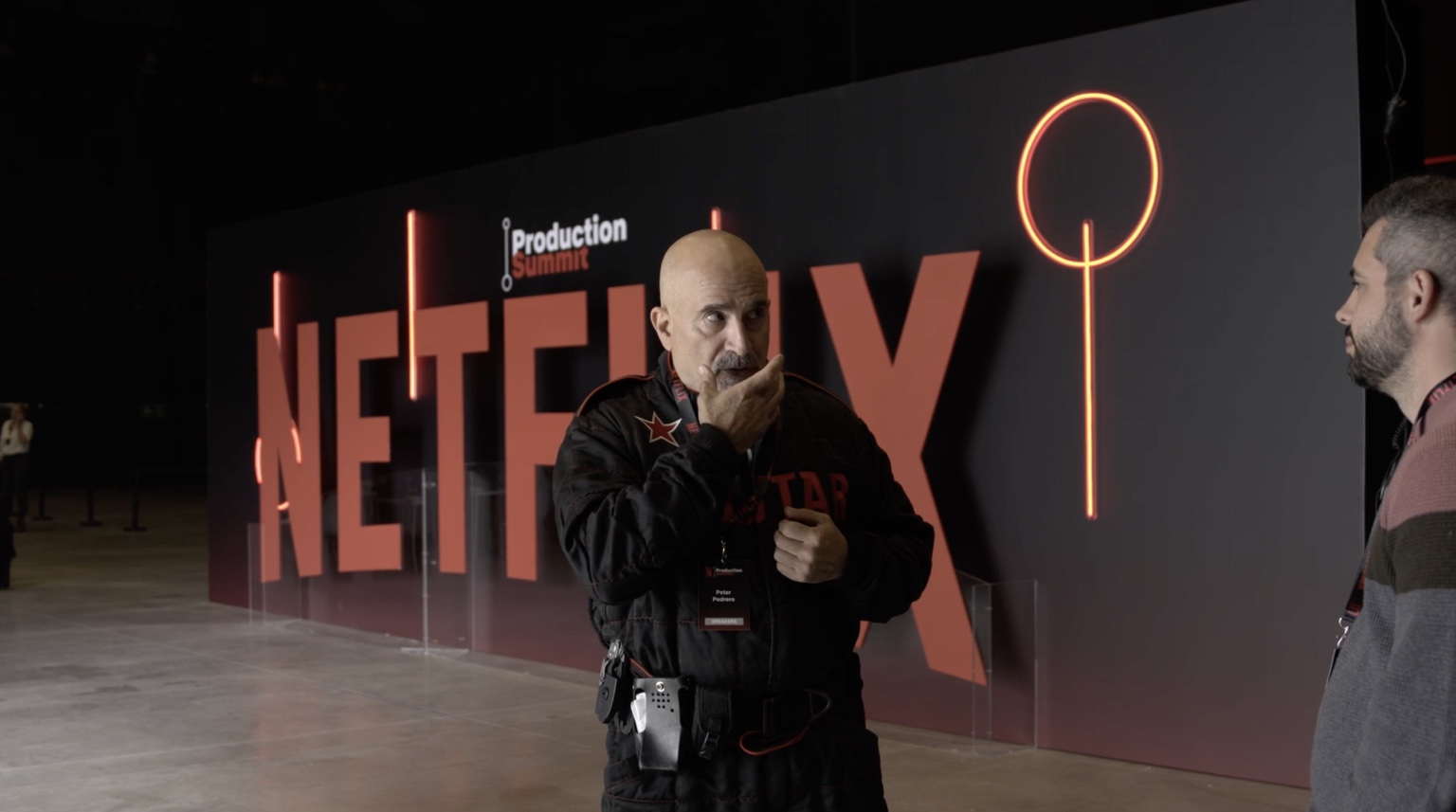 Peter Pedrero in specialist fire-protection clothing at the Netflix Production Summit