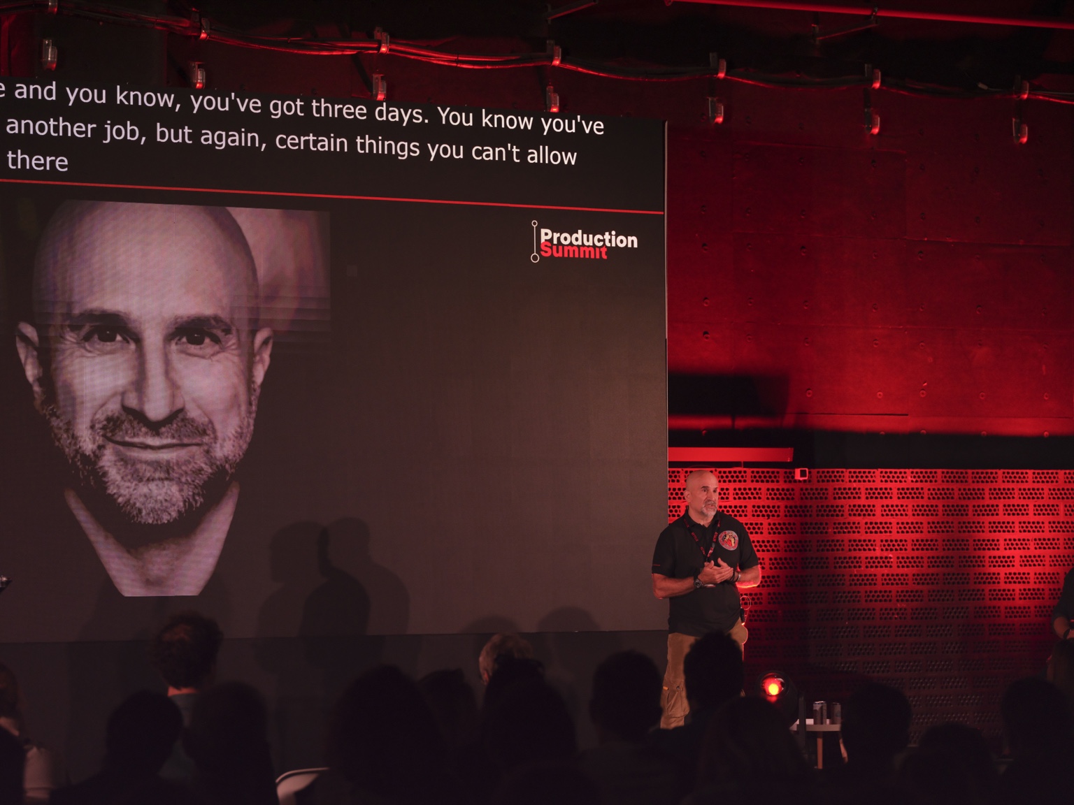 Peter Pedrero speaking about stunt safety at the Netflix Production Summit in Madrid